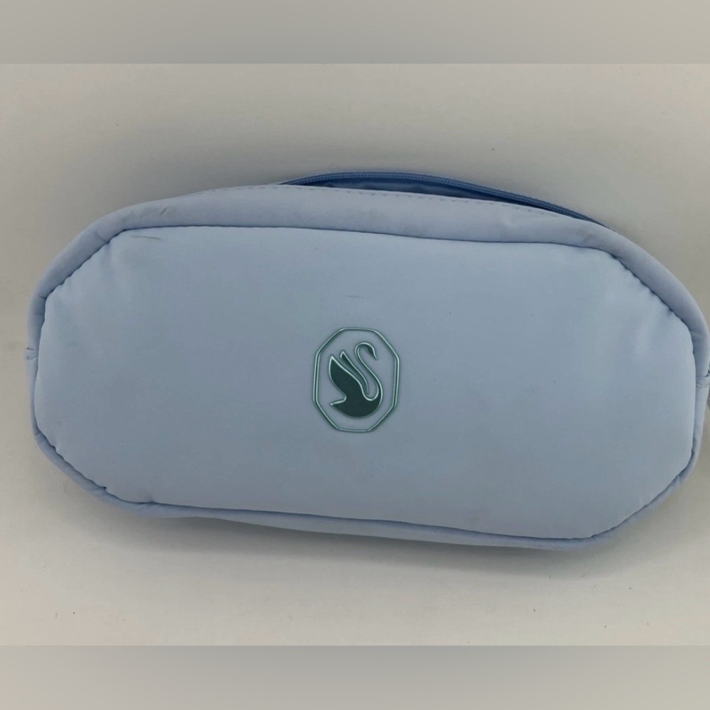 SWAROVSKI blue puffy cosmetic bag with crystal zipper charm BNIB so pretty!